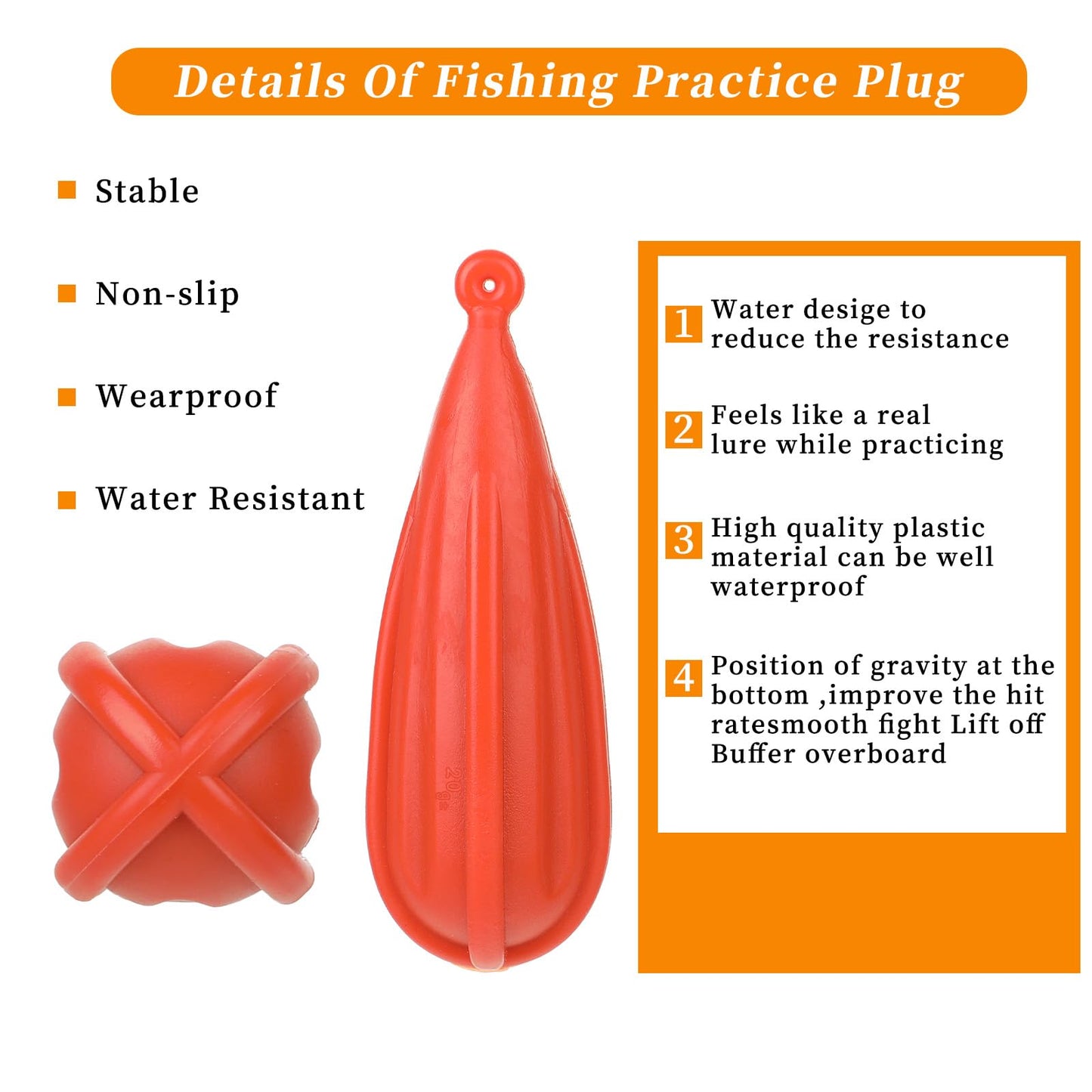6 PCS Fishing Practice Plugs 6 Sizes Bait Casting Practice Plug Soft PVC Bait Casting Plug Practice Plugs Weight Casting Plug for Kids Improving Casting Skills Orange