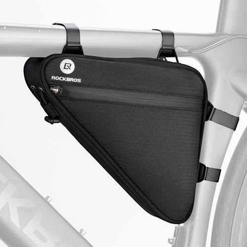 ROCKBROS Bike Frame Bag, Reflective Bicycle Storage Triangle Bag with Mesh Side Pockets, Cycling Pouch for Road Mountain MTB Gravel(1.5L)