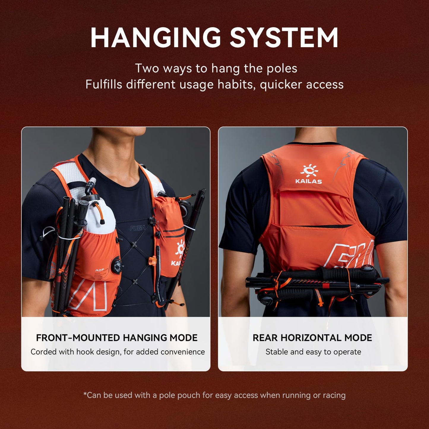 KAILAS FUGA AIR 8 Ⅳ Running Hydration Vest Hydration Pack Lightweight with Two TPU Water Bladders for Women Men Trail Cycling Hiking FUGA Orange L