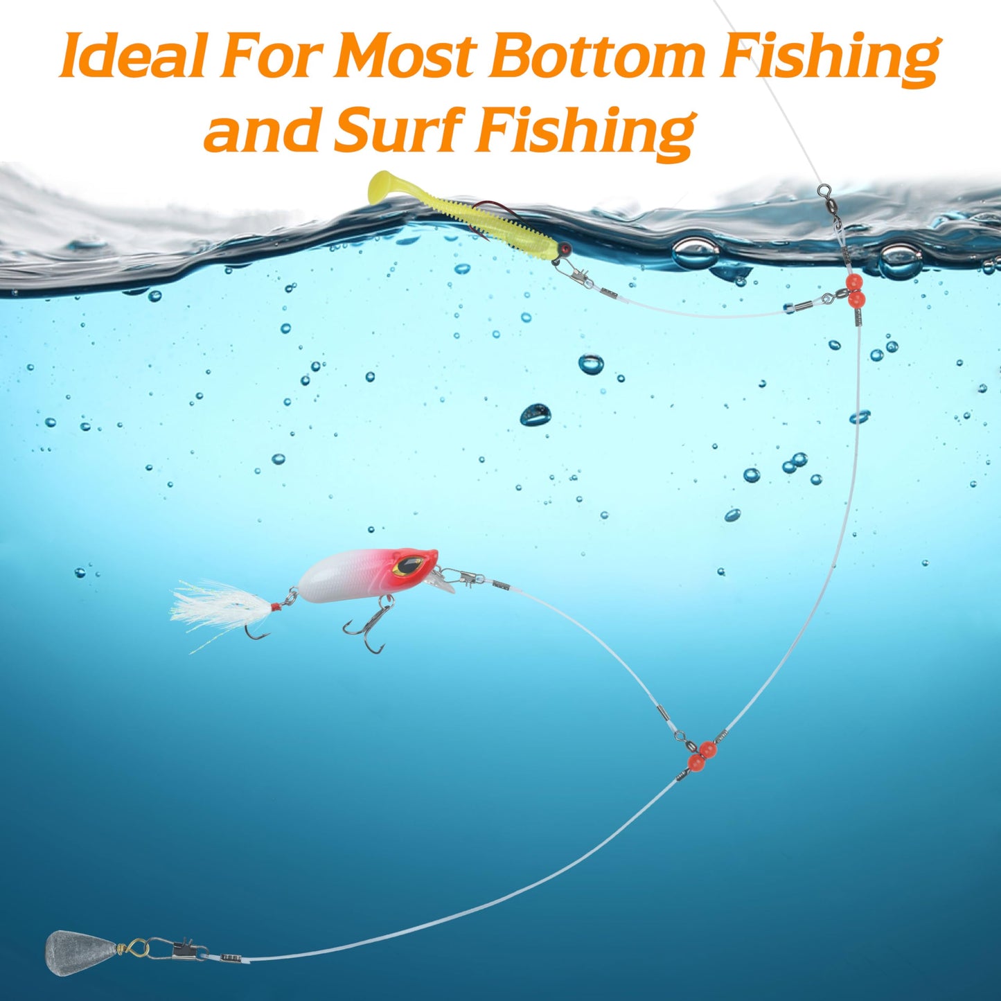 Fishing Leader Rigs Saltwater Tackle Rigs with Swivels Snaps, High Strength Wire Leaders Rigging Surf Fishing Gear Equipment for Lures Bait Hooks Catfish Walleye, Blue, 2arm, 12pcs