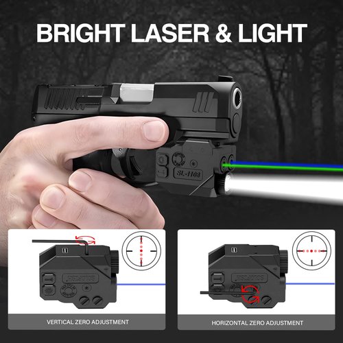 SOLOFISH 500lm Pistol Light Laser Combo with Strobe & Memory, Slidable Blue Green Laser and Gun Light Fits Compact & Full Size Rail (Laser Output is <5mW, Class IIIA)