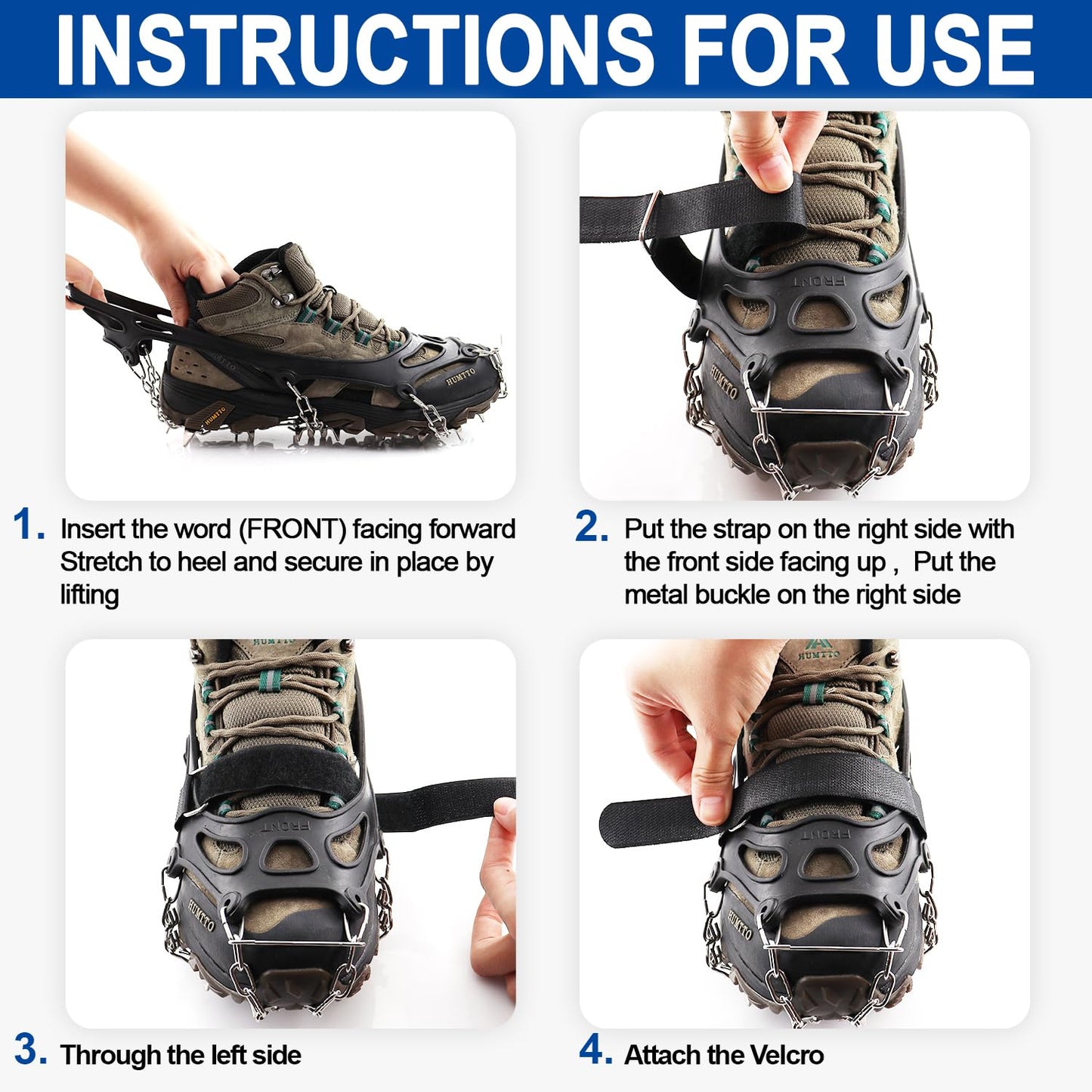 32-Spike Hiking Boots & Shoes Traction Cleats Ice Snow Grips Stainless Steel Anti Slip for Winter Outdoor Activities
