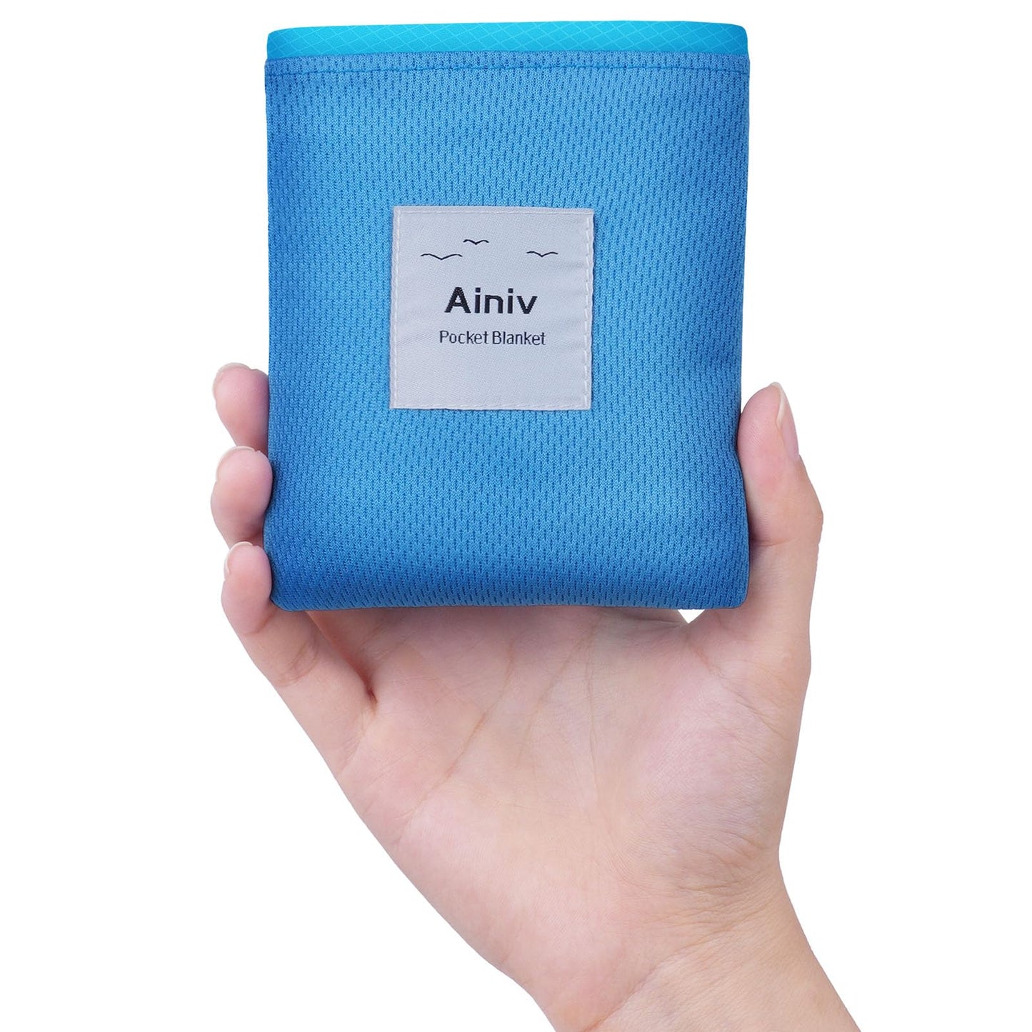 Ainiv Picnic Blanket, Mini Pocket Beach Mat 43.3 x 55.1IN (2-3 People) Foldable, Lightweight Waterproof Sand Free, Foldable Thin Ground Sheet for Outdoor Camping Hiking Travel - with Hand Strap