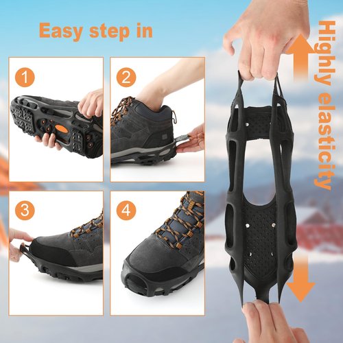 Ice Snow Grips, Anti Slip Winter Ice Grippers Universal Slip-on Stretch Fit Snow & Ice Spikes Traction Cleats Crampons