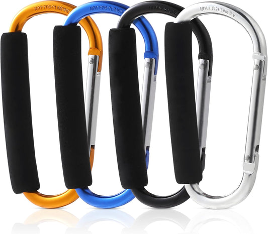 GOOTRADES 4 Pack Stroller Hooks, 5.3'' Large Carabiner Hooks for Pushchair Shopping Bag, 4 Colors Mommy Hook for Stroller