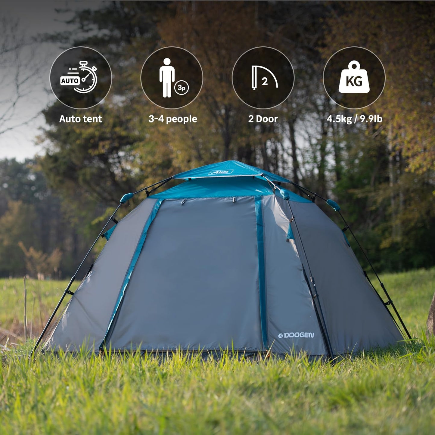 IDOOGEN Instant Tents for Camping, 2-3 Person Pop Up Camping Tent, 60s Easy Setup Waterproof Dome Tent for Camping Beach Outdoor Travel (Classic High-End Teal Blue)