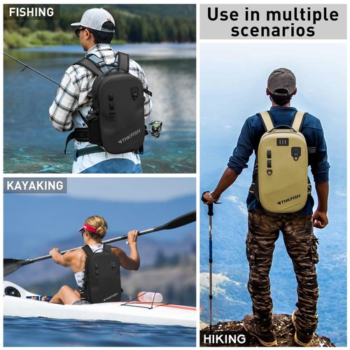 THKFISH IPX8 Waterproof Fishing Backpack with Rod Holder, Lightweight Fishing Sling Bag, Move Freely Fish Gifts for Men
