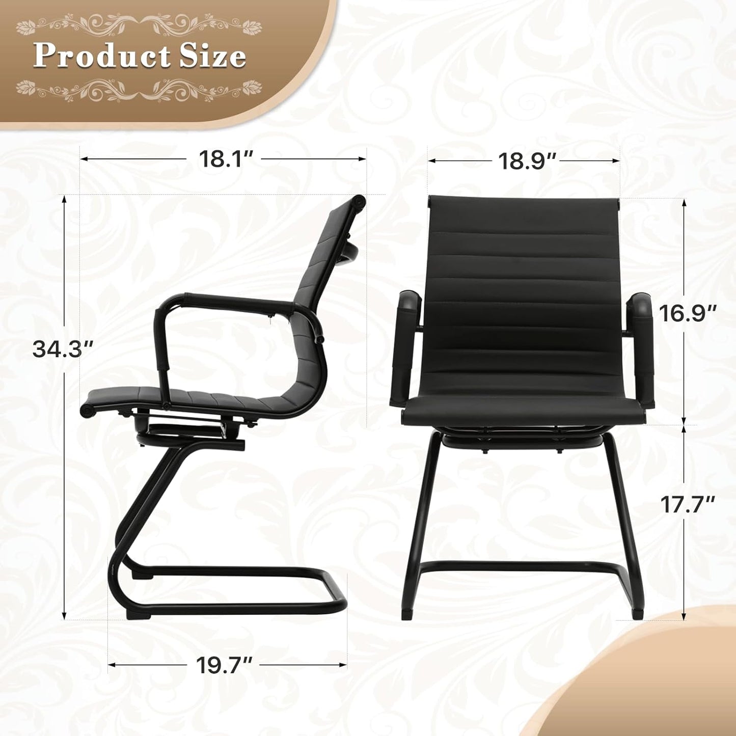 Athena Collection Desk Chairs No Wheels Set of 2, Office Guest Chairs with Sled Base Mesh Back Armrest, Side Reception Armchairs for Reception Conference Waiting Room, Black