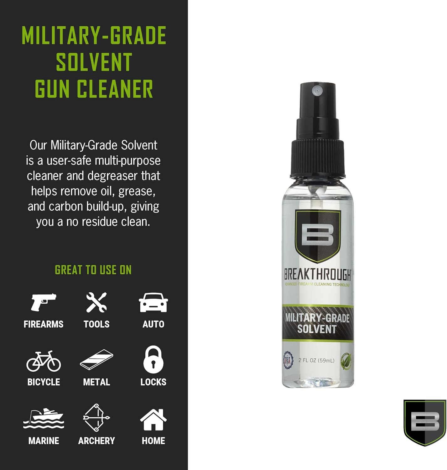 Breakthrough Clean Technologies Military-Grade Handgun and Rifle Cleaning Solvent, Grease Remover - 6oz/2oz/15ml/32oz Spray Bottle