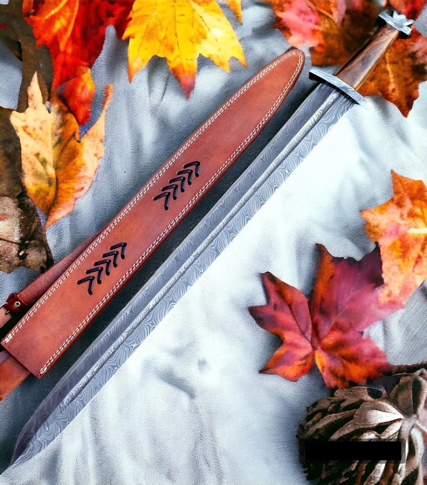 Wilson Roy Custom Damascus Steel Celtic Gladious Sword - 32" Long Dagger for Camping