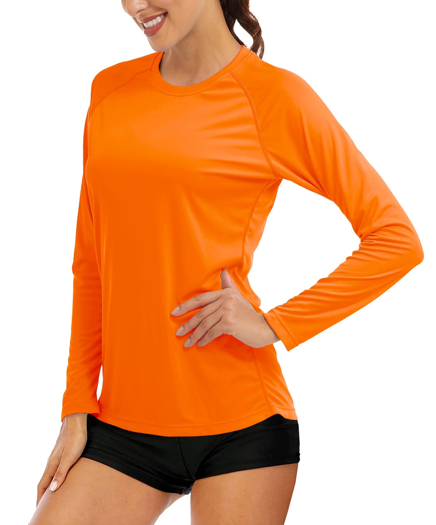 MAGCOMSEN SPF Swim Shirts for Women Long Sleeve Womens Swim Shirts UV Shirts Rash Guard Shirts for Women UPF 50+ Long Sleeve Running Shirts for Women Orange