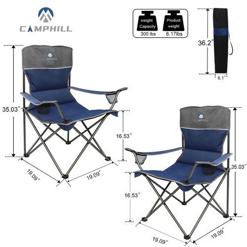 CAMPHILL Camping Chair Set of 4, Outdoor Folding Camping Chairs with Table Heavy Duty Lawn Chair with Cup Holder,Collapsible Chair Include One Sofa Chair and Two Single Chairs and Camping Table