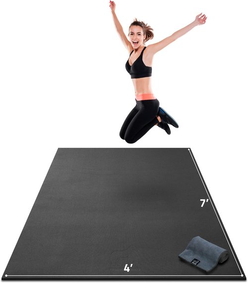 Gorilla Mats Premium Extra Thick Large Exercise Mat – 7' x 4' x 8mm Ultra Durable, Non-Slip, Workout Mat for Instant Home Gym Flooring – Works Great on Any Floor or Carpet – Use With or Without Shoes