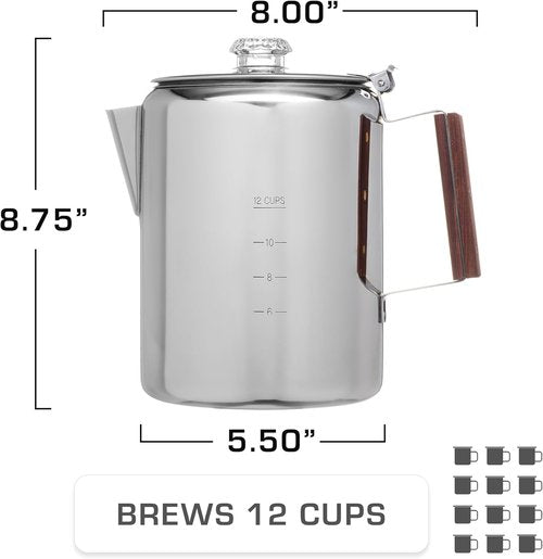 COLETTI Bozeman Percolator Coffee Pot — NO Aluminum or Plastic [9 cup]