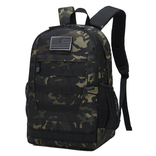 ArcEnCiel Motorcycle Backpack Tactical Bag Army Pack Rucksacks with Patch - Rain Cover Included(Black Camo)