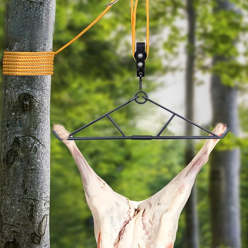 WHSSFINE Deer Hanger for Skinning, Deer Hunting Game Hoist Pulley Lift System with Gambrel, Max to 700LB for Hanging and Processing Deer Hog Goat