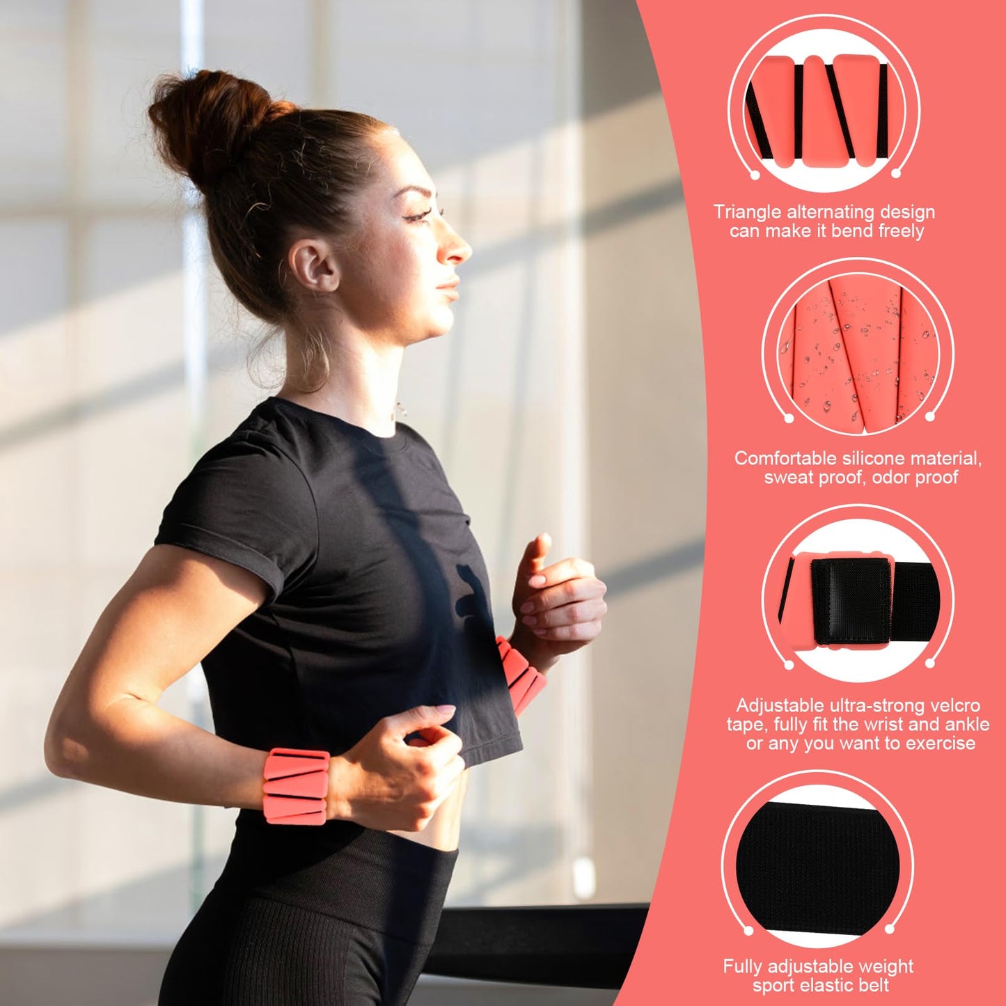 Adjustable Wrist Weights Set of 2, Silicone Weight Bracelets (1Lbs Each) Fits for Women & Men, Wearable Ankle & Wrist Weights, Suitable for Yoga, Pilates, Dance, Pool Exercises, Jogging (Red)