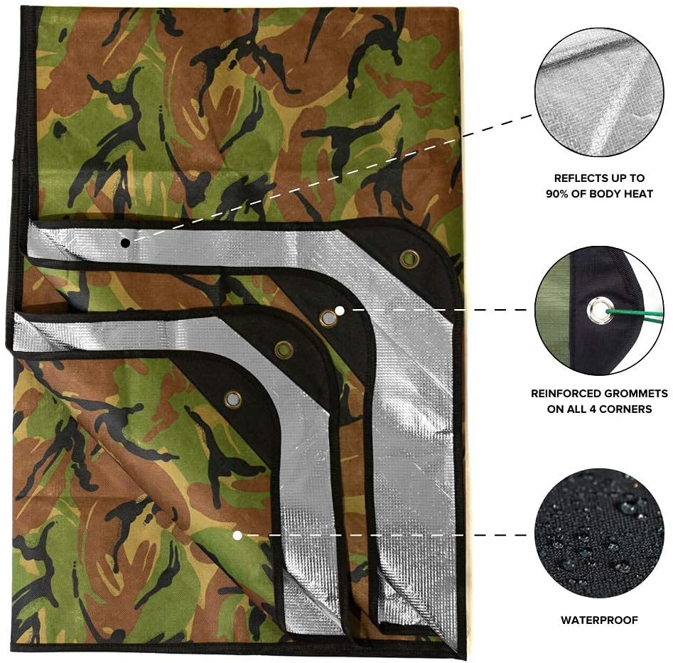 Arcturus Insulated Tarp | Reusable Heavy Duty Thermal Survival Blanket – 60 x 82 inches, Reflects 90% Body Heat, Waterproof, Windproof, 3-Layer Design, Reinforced Grommets, Olive Green