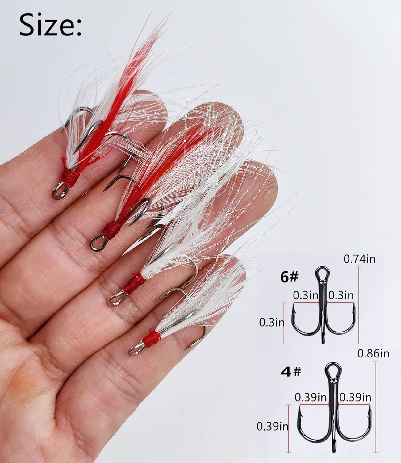 Fishing Treble Hooks Feather Hook: Dressed Fishing Hooks Set with Split Rings for Making Fishing Lure