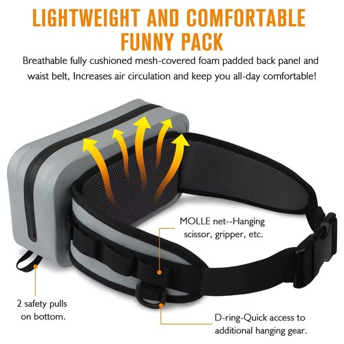 Dovesun Waterproof Fishing Fanny Pack for Men 3.3L Fly Fishing Bag Chest Pack with Airtight Zipper Grey