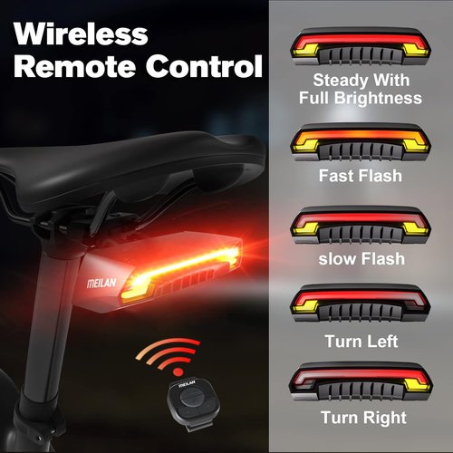 MEILAN X5 Smart Bike Tail Light, Turning Signals Bike Light USB Rechargeable Bicycle Rear Light with Wireless Remote Control Cycling Safety Warning Light