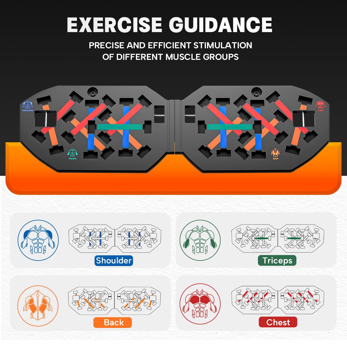 VEICK Push Up Board Fitness, Portable Foldable Exercise Equipment, Fitness Accessories with Resistance Bands Skateboard, Professional Strength Training Equipment for Men Women, Orange