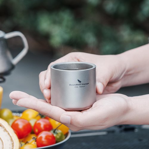 Boundless Voyage Titanium Double-wall Cup 75ml Backpacking Portable Camping Mug Lightweight Heat Resistant Coffee Cup