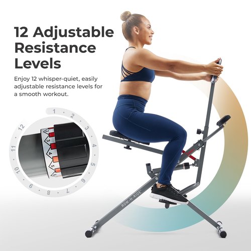 Sunny Health & Fitness Row-N-Ride Pro-Smart Squat Assist Trainer Full Body Fitness Machine, Easy Setup Rower, Glute & Leg Cardio Workout, Included SunnyFit App Connection - SF-A023053