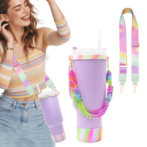MOKICE Accessrioes for Stanley Cup,Paracord Handle and Shoulder Strap Carrier for Simple Modern/Owala/Yeti 8oz-40 oz Tumbler,Water Bottle Handle and Holder Set.(Colorful)