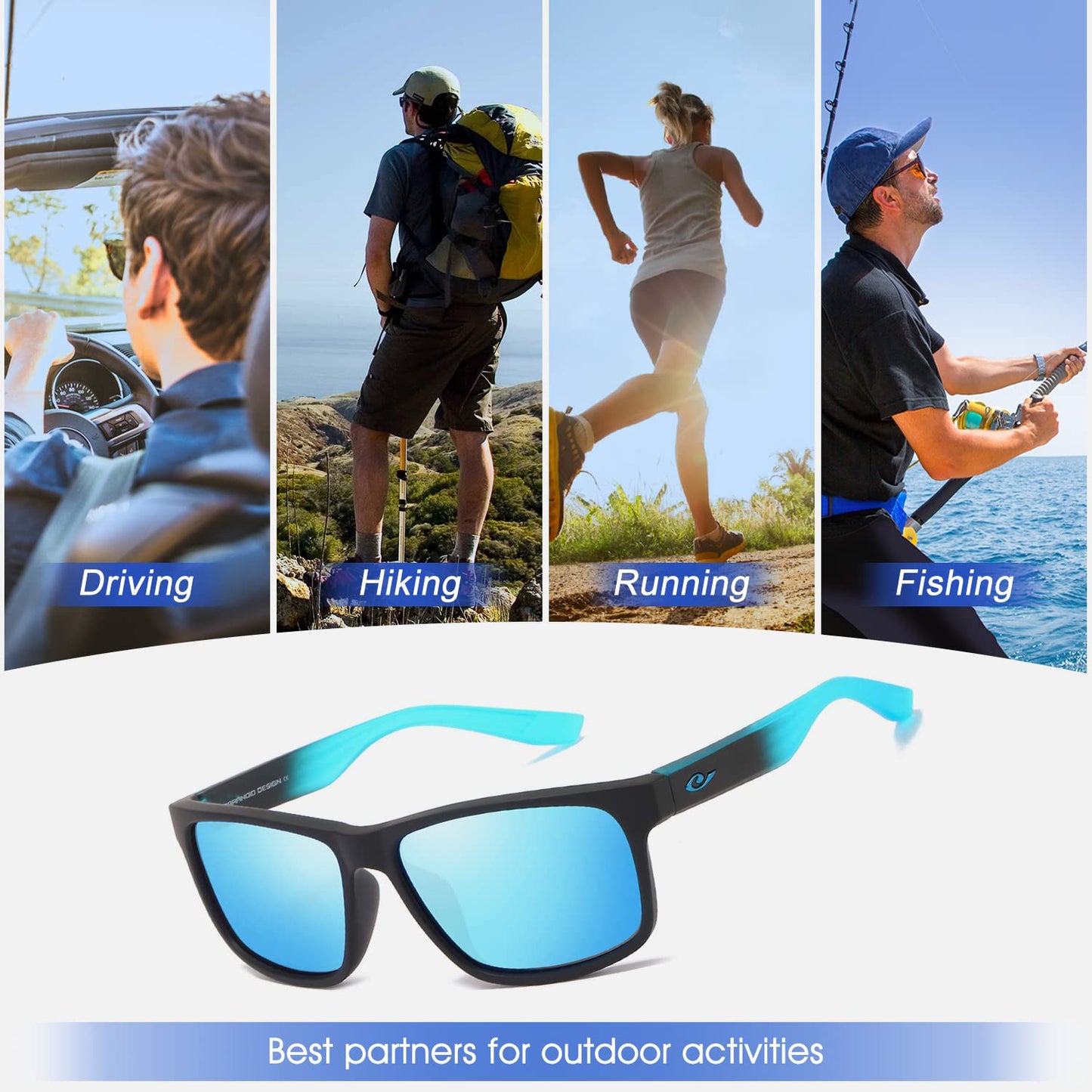 Tramean Polarized Sunglasses for Men Women UV400 Protection Sports Fishing Sun Glasses Driving Shades,Black&Blue/Blue