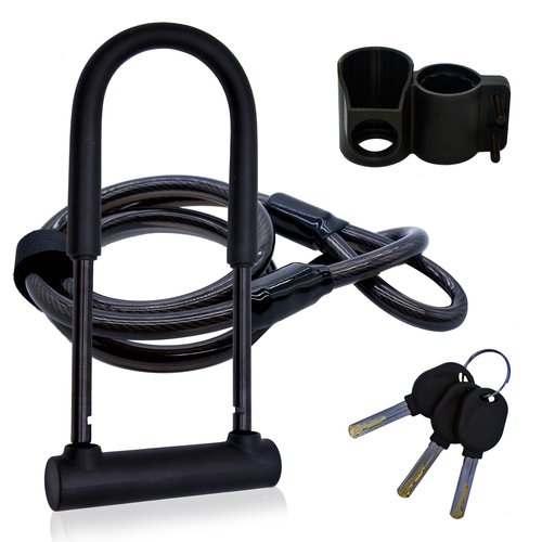 Bike U Lock,Heavy Duty Anti Theft Bicycle U Lock with Cable,16mm Shackle and 4ft Cable with Mounting Bracket and 3 Keys,High Security for Electric Bike,Scooters