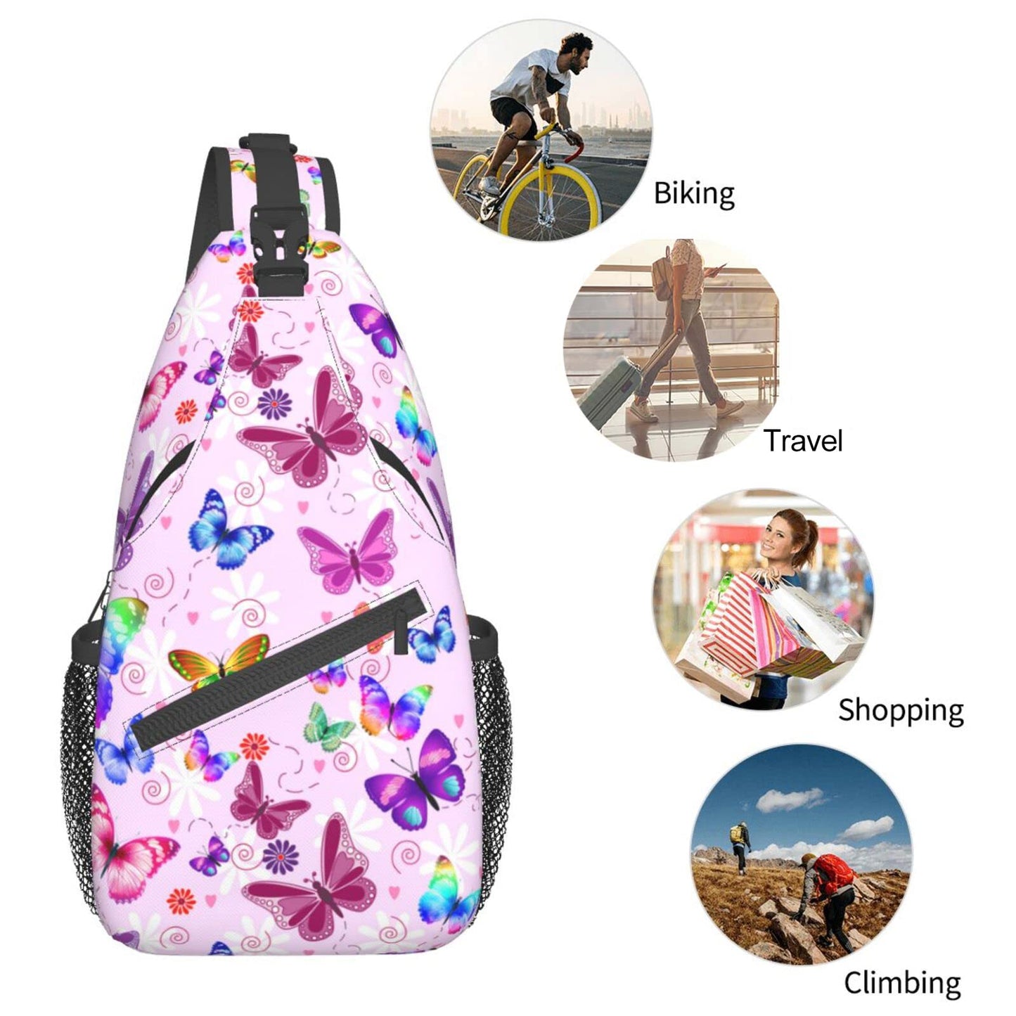 JDEIFKF Butterflies Sling Bag Travel Crossbody Bag Chest Daypack Hiking Shoulder Bag For Men Women