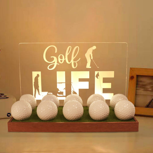 Golf Ball Display Case, CoolGift Mart Light Up Golf Ball Holder for Display and Storage, Wooden Acrylic Accessories with Warm White Color Lights , Room Decor, Gift for Golfers