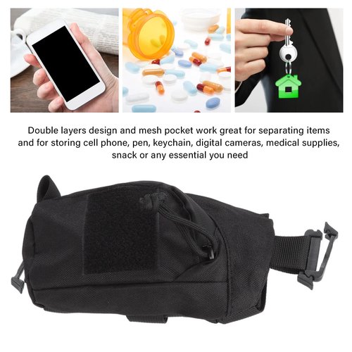 Tactical Molle Accessory Pouch, Backpack Shoulder Strap Bag with Zipper Pocket Multifunctional EDC Tool Pockets Shoulder Strap Attachment Zipper Pocket for Belt Outdoor Sport Hunting(Black)