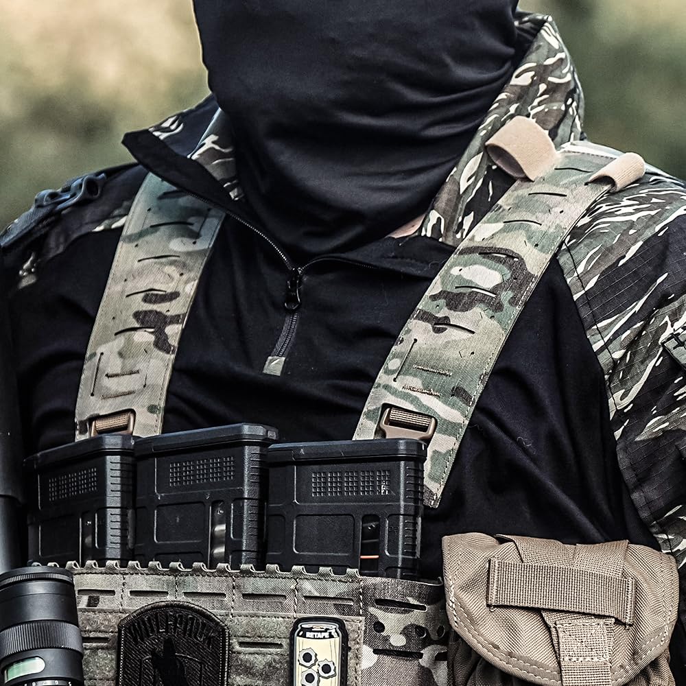 ACETAC Multi-Mission Laser-Cut Shoulder Strap Waist Strap H-Harness for Chest Rig Compatible w/Spiritus Systems Micro MK4/MK5 Haley Strategic D3CR Placard (Multicam)