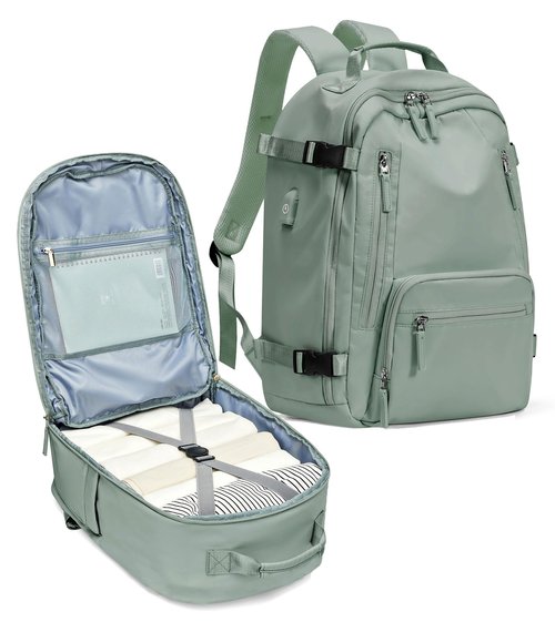 BJLFS Large Travel Backpack for Women Men,Carry On Backpack,Hiking Backpack Waterproof Outdoor Sports Rucksack Casual Daypack Travel Essentials（simple, Army green）