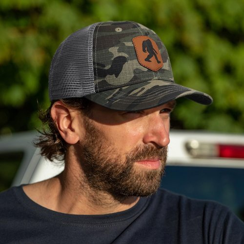 Pnkvnlo Mesh Bigfoot Hat Leather Cap for Men- Great Snapback Closure Sasquatch Hat for Hunting & Hiking-Leather-Camo