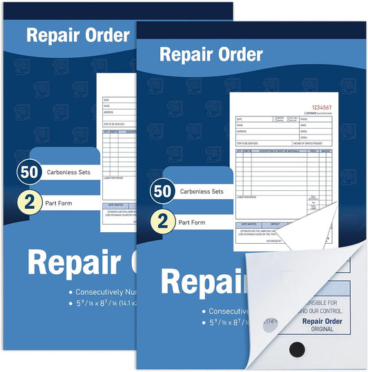 gisgfim 2 Pad Repair Order Book 2 Part Carbonless Receipt Books Consecutively Numbered with Claim Check Stub Invoice Receipt Book Work Order Form Receipt Book Order for Small Business 50 Set per Pads