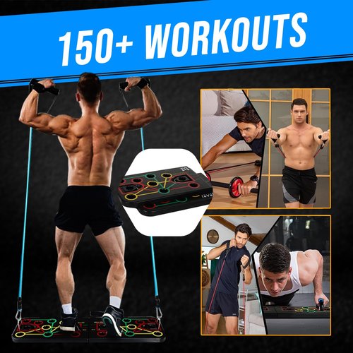 Push Up Board Exercise Equipment by Miliorari - At Home Workout Equipment - Includes Resistance Bands Set, Ab Roller Wheel, Pilates Bar - Full Body Workout for Men & Women, Gift for Boyfriend