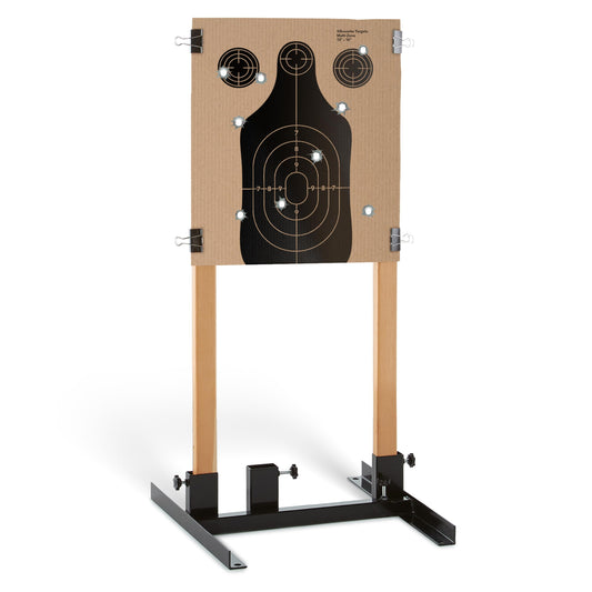 (1 Pack) Steel Target Stand Base for Paper Silhouette Shooting Targets, 8” - 24” Adjustable Width, USPSA/IPSC - IDPA Practice, Includes 2 Cardboard Targets for Shooting