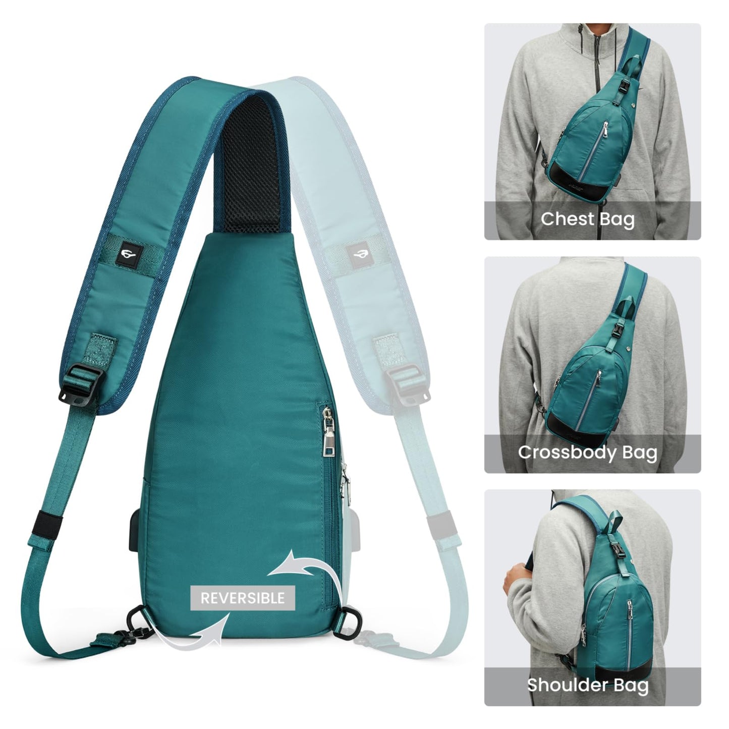 G4Free Sling Bag RFID Blocking Crossbody Sling Backpack Small Shoulder Chest Bag Daypack with Earphone Hole Men Women Hiking Travel(Teal)