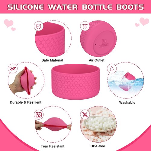 WUQID Heart Shaped Texture Silicone Boot Compatible with Stanle Quencher H2.0 & IceFlow Flip 20oz 30oz 40oz and Hydro Sport Flask 12-24oz, Anti-Slip Bottle Bottom Sleeve Cover