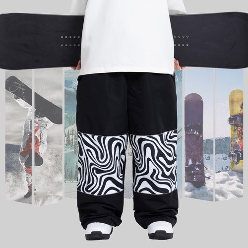 SNOWVERB Women Men Ski Baggy Cargo Knee Reflective Graphic Panel Casual Snow Pants Waterproof Loose Fit Snowboard Pants