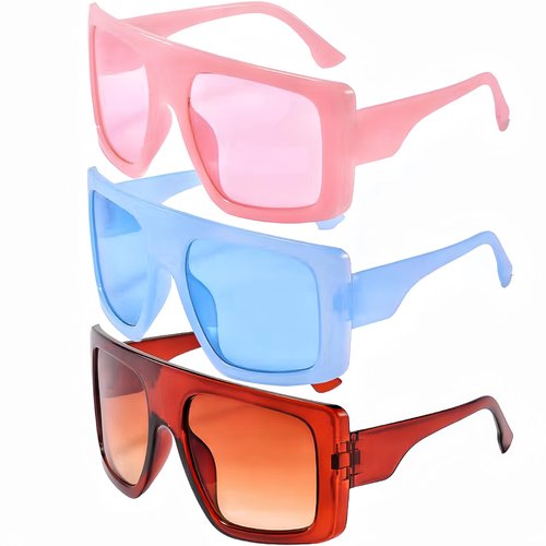 NLEYANB 3 Pairs Y2K Oversized Big Cute Square Aviator Summer Party Sunglasses for Fashion Women Men UV400 Protection (Pink)