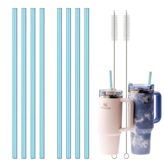 10 Pack (8 Pcs for Stanley Straw with 2Pcs Cleaner Brush), Reusable Drinking Straws for Stanley 40 oz & 30 oz,12 Inch Plastic Replacement Straws, Compatible with Stanley Quencher & FlowState, Green