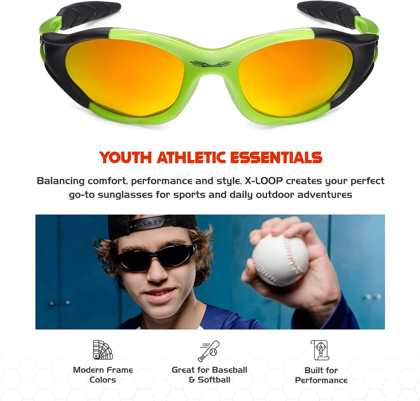 Polarized Youth Sports Sunglasses for Boys & Teens (Ages 8-16) - UV400 Baseball Wraparound