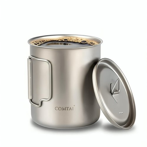 COMTAI Titanium Pot, 750ml/26 oz Mug with Lid and Foldable Handle, Titanium Cup Backpacking Cookware for Outdoor Hiking Camping Cooking