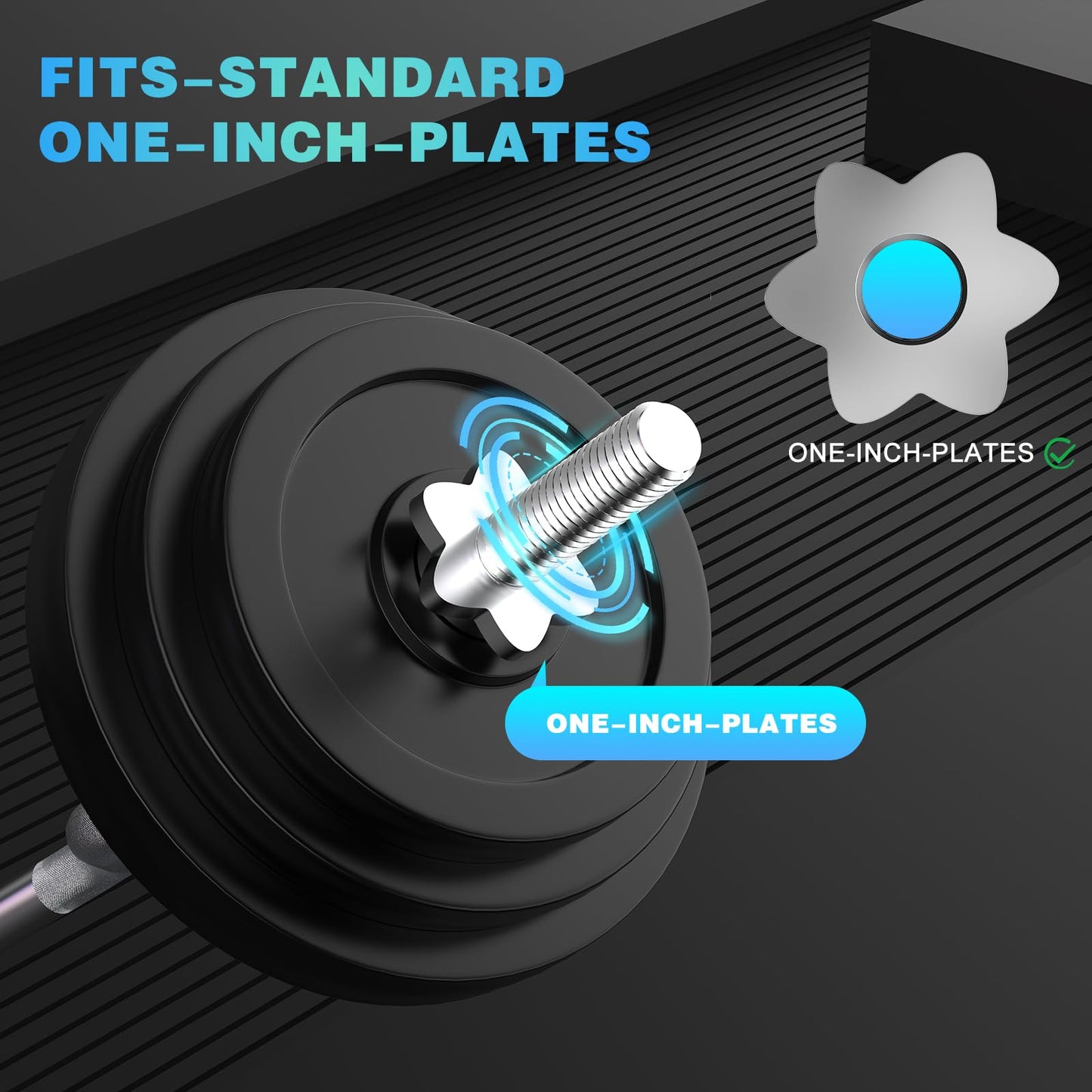 47" EZ Curl Bar Weight Lifting Bar, Standard Barbell Bar for Hip Thrusts/Squats/Lunges for Gym and Home, 1-inch Curling Bars for Weightlifting with 2 Star Collars (300lb Weight Capacity)