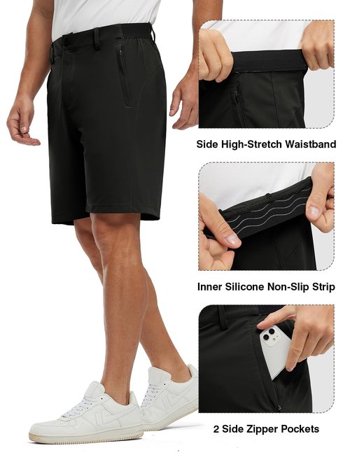 TBMPOY Men's 9" Golf Shorts Quick Dry Casual Shorts Dress Shorts Flat Front Stretch Lightweight for Work Business Travel Black 34