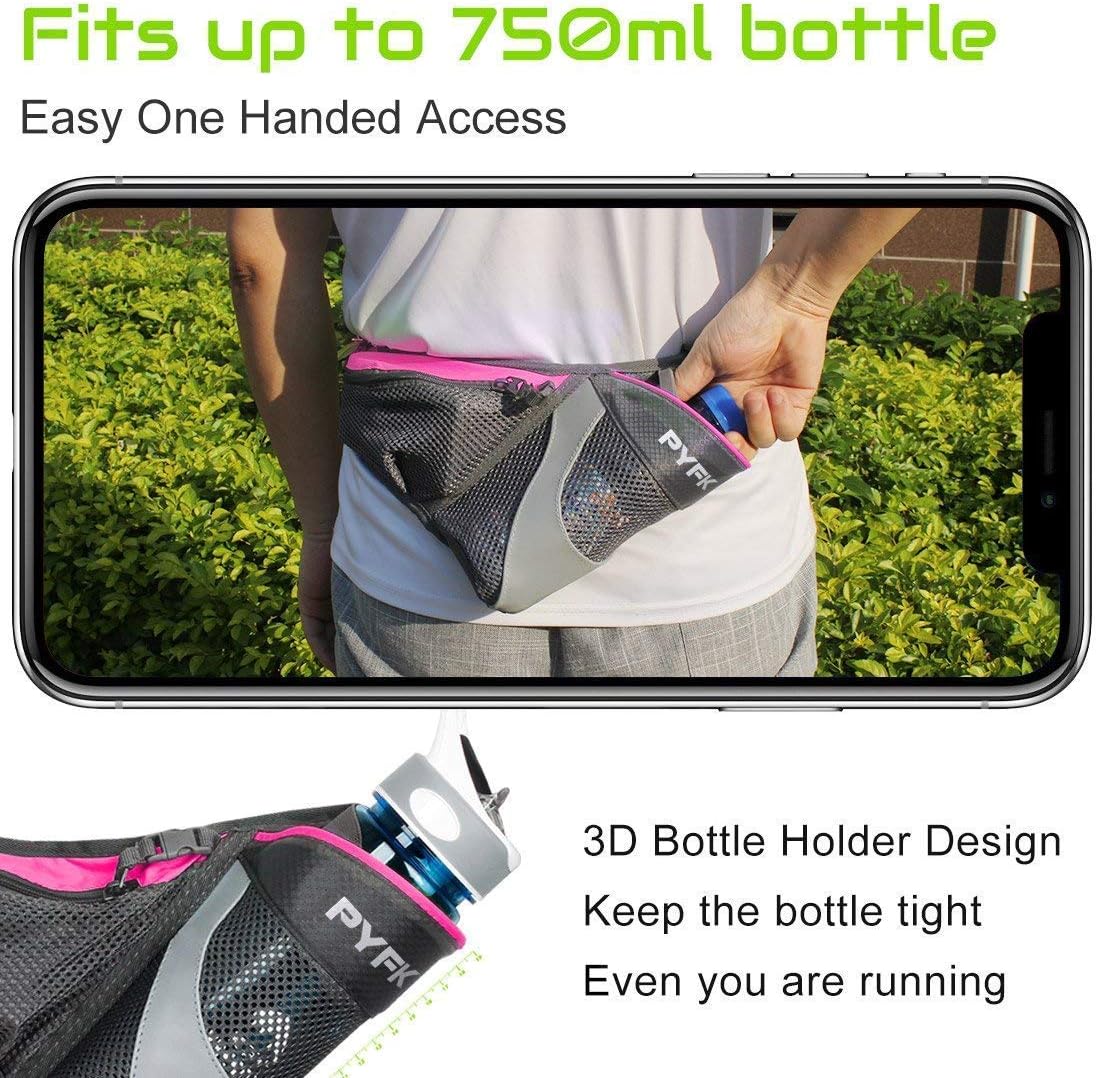 PYFK Running Belt Hydration Waist Pack with Water Bottle Holder for Men Women Waist Pouch Fanny Bag Reflective Fits iPhone 6/7 Plus (Rose)
